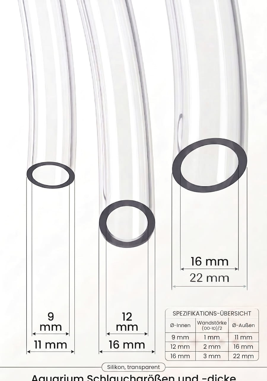 Aquariumschläuche 12/16 und 16/22 mm angeschlossen an Außenfilter – korrekte Montage mit Schlauchschellen