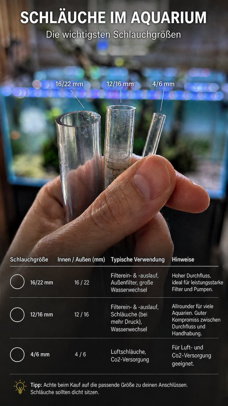 Aquarium Schlauch Größen 12/16 und 16/22 mm im Vergleich – passende Schlauchdimensionen für Außenfilter